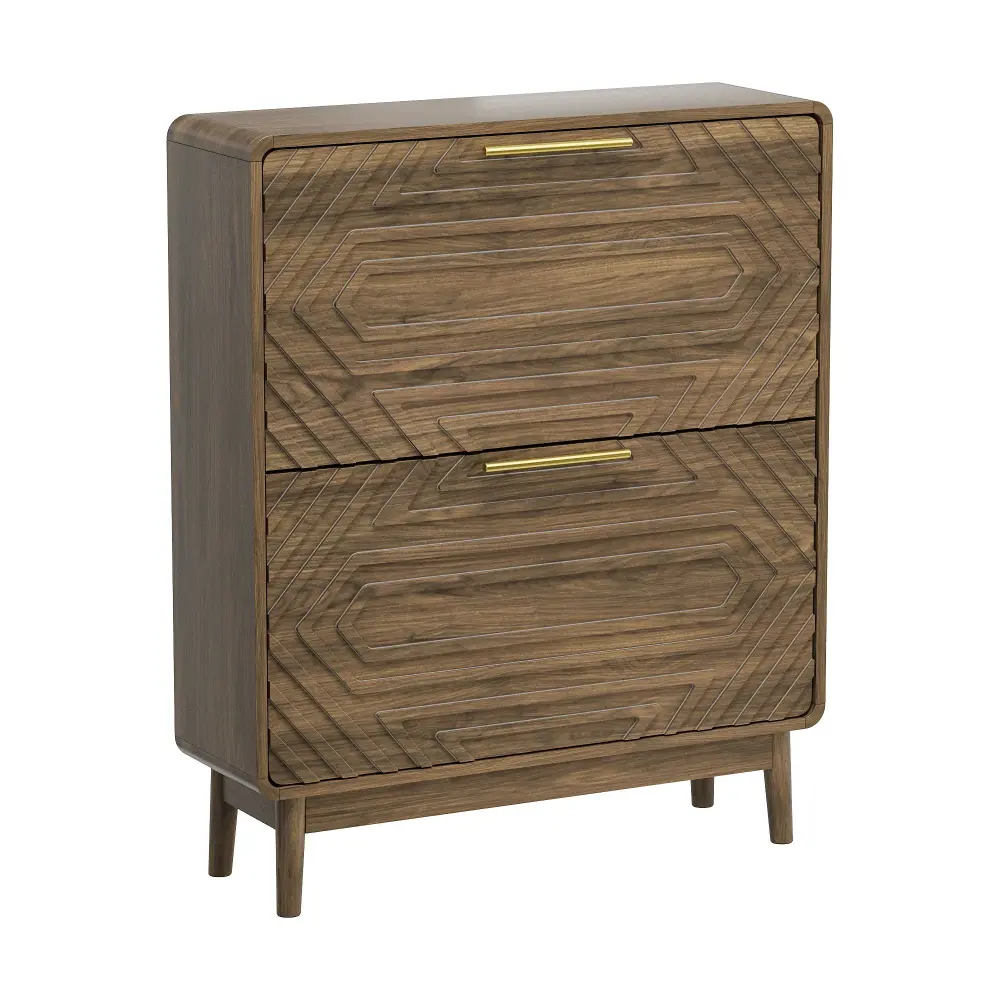 Freestanding Shoe Cabinet 2 Flip Top Drawers Entryway - Walnut