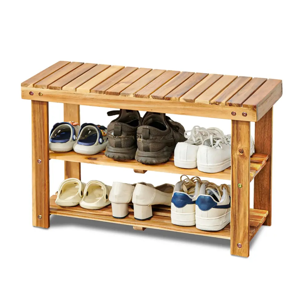 Shoe Rack Bench, 2 Tier Organizer Entryway - Acacia Wood