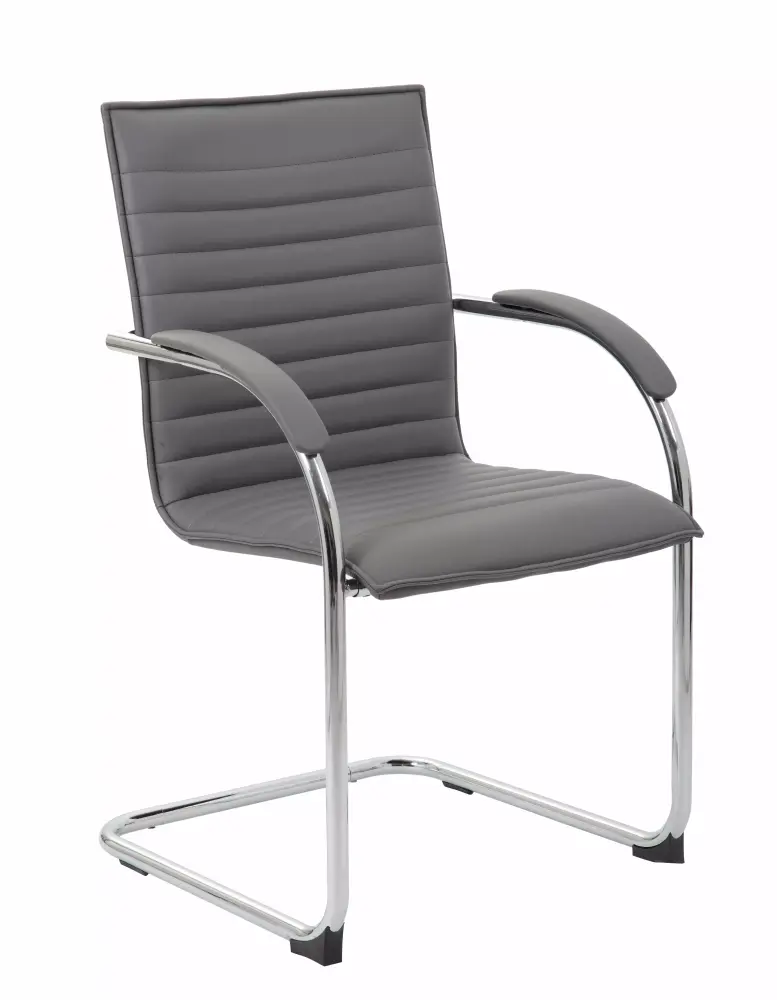 Boss Office Home Ross Transitional Grey Chrome Frame Vinyl Side Chair 2 Pack Boss Office Products