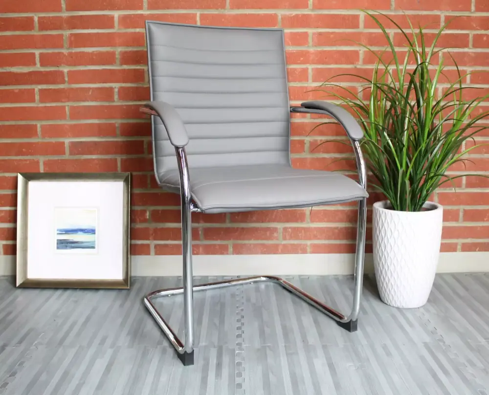 Boss Office Home Ross Transitional Grey Chrome Frame Vinyl Side Chair 2 Pack Boss Office Products