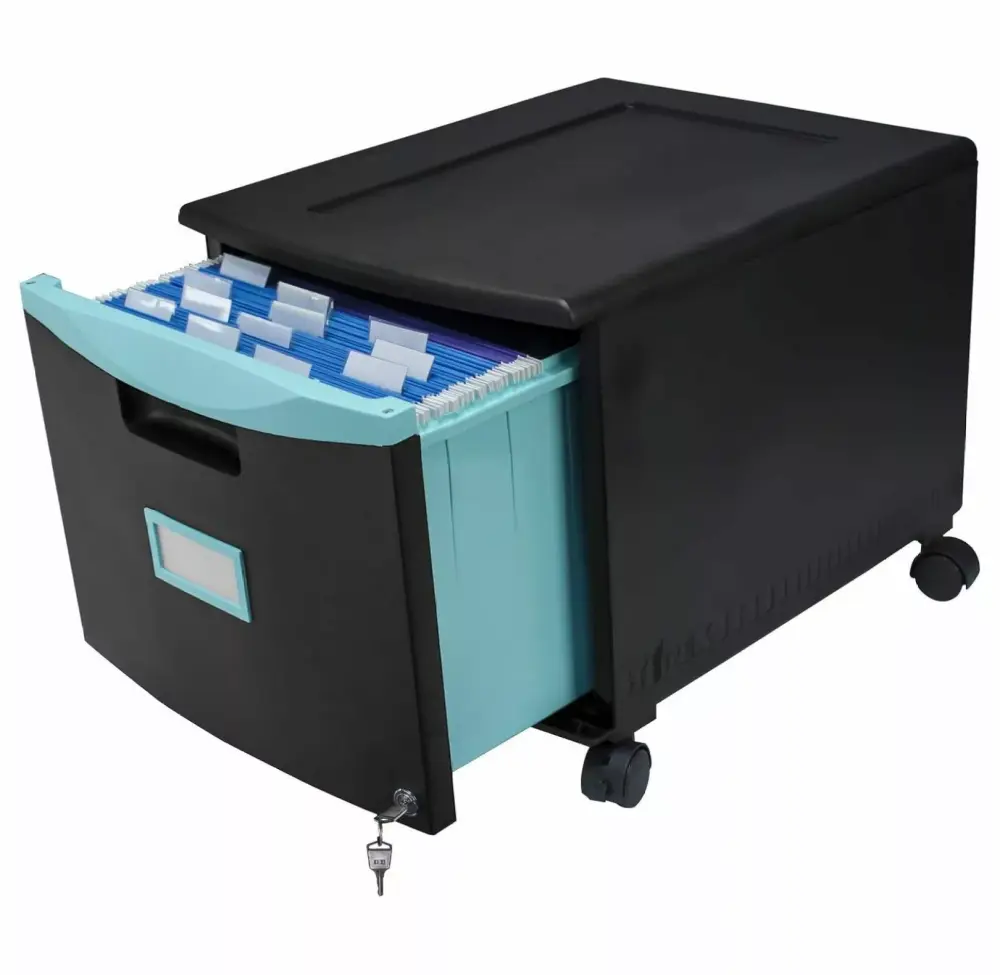61270U01C File Cabinet 1-Drawer Black Teal Modern Office Organizer OHHA