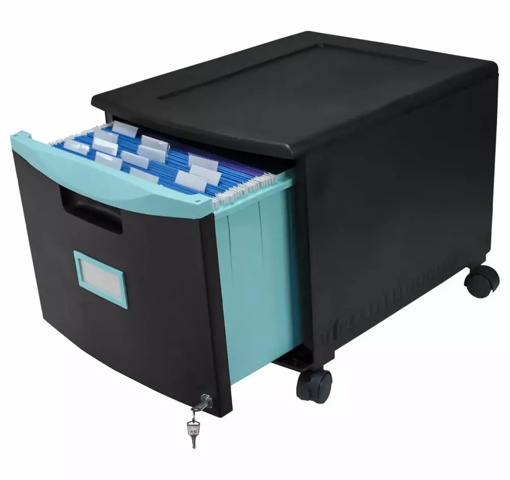 TriGol 61270U01C File Cabinet 1-Drawer Black Teal Space Saving Design