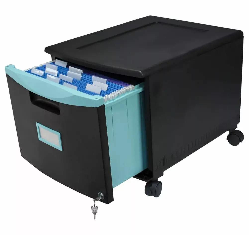 61270U01C File Cabinet 1-Drawer Black Teal Office Storage Solution ZanQee