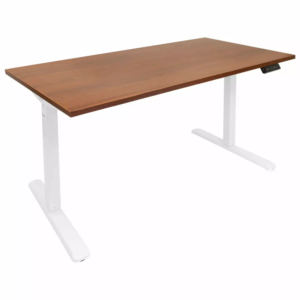 Mount-It Electric Sit-Stand White Desk Frame Extra-Wide Brown Tabletop Mount-It!