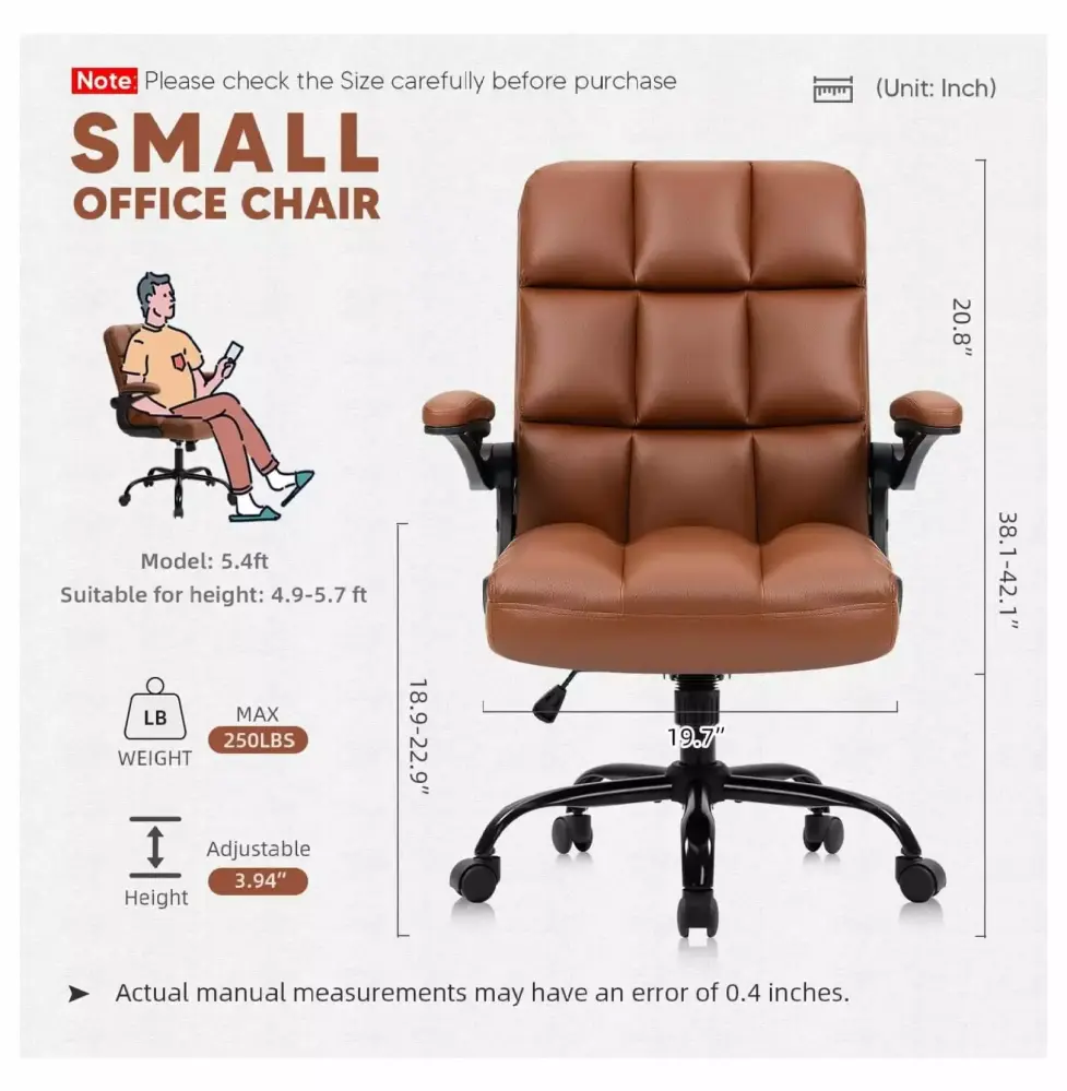 Leather Executive Office Small Desk Chair Armrest and Wheels Adjustable Backward Tilt Swivel Generic