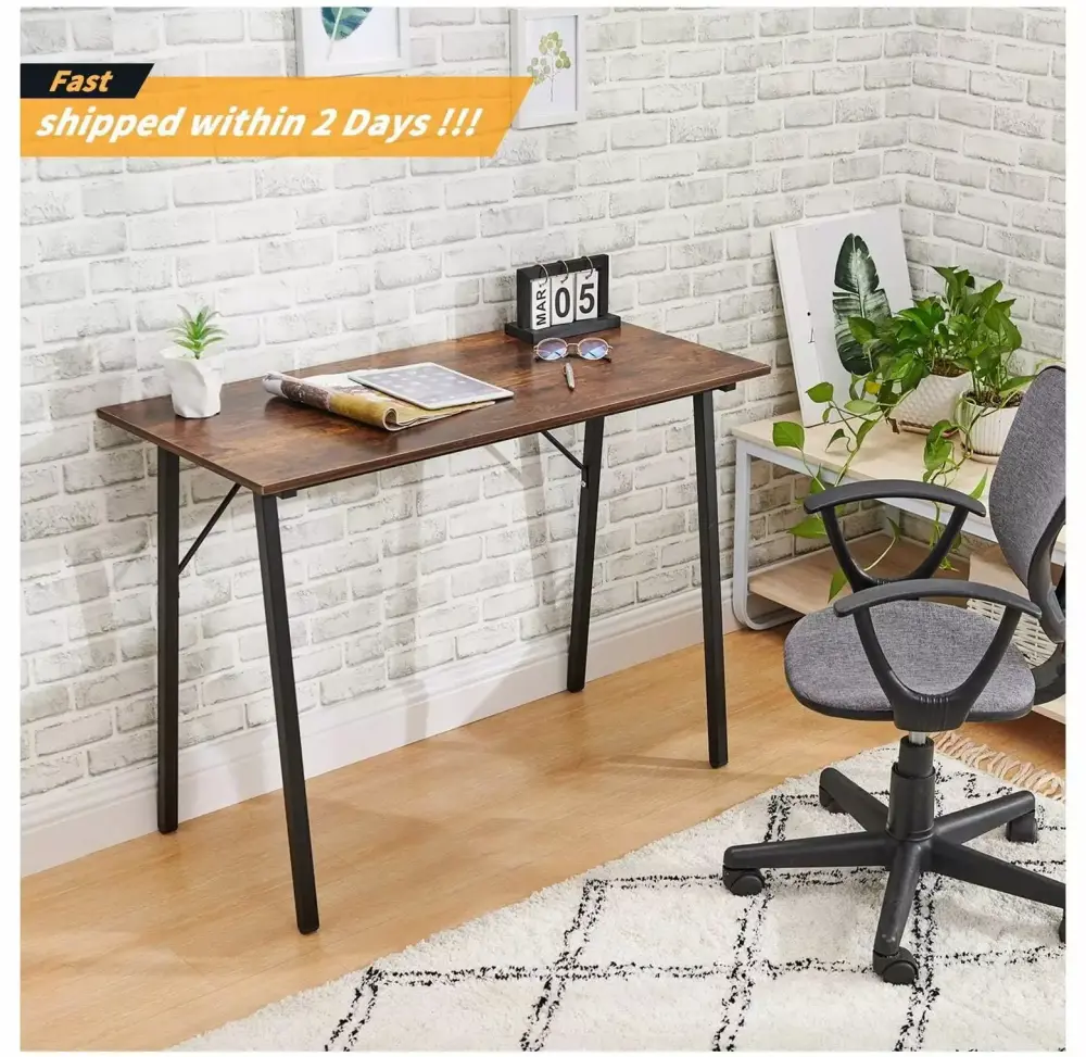 BULYAXIA Computer Desk 40 Inch Small Student Writing Desk Metal Frame Black