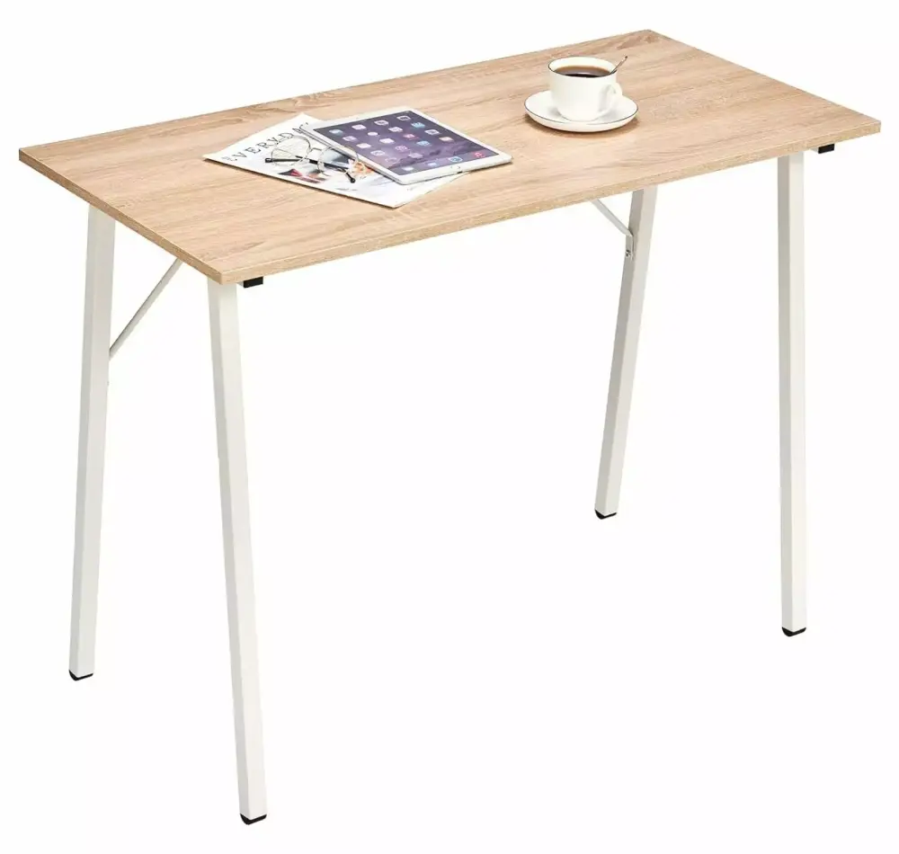 Small Computer Desk 39.4 Inch I Shaped Black Modern Office Laptop Desk Metal Frame Drevy