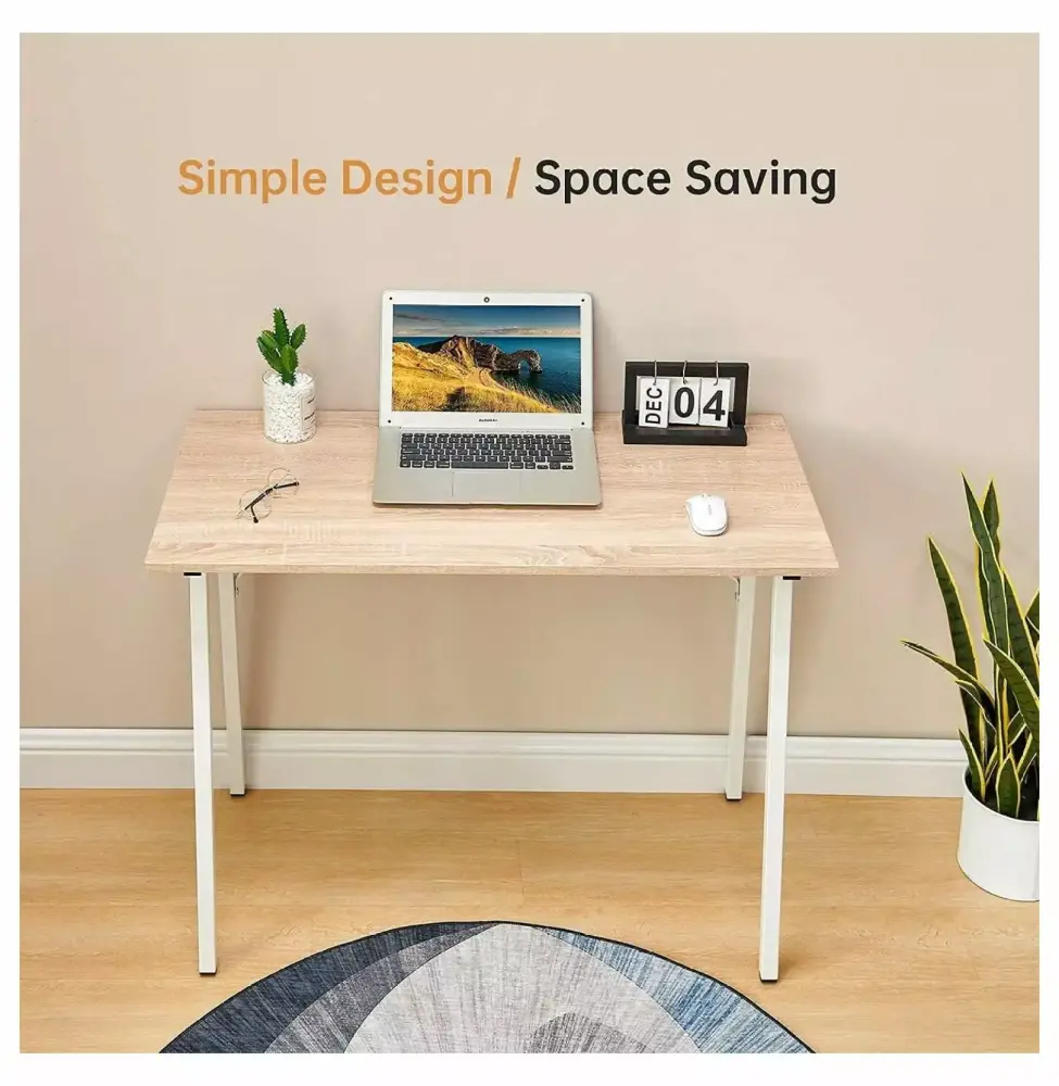 Small Computer Desk 39.4 Inch I Shaped Black Modern Office Laptop Desk Metal Frame Drevy