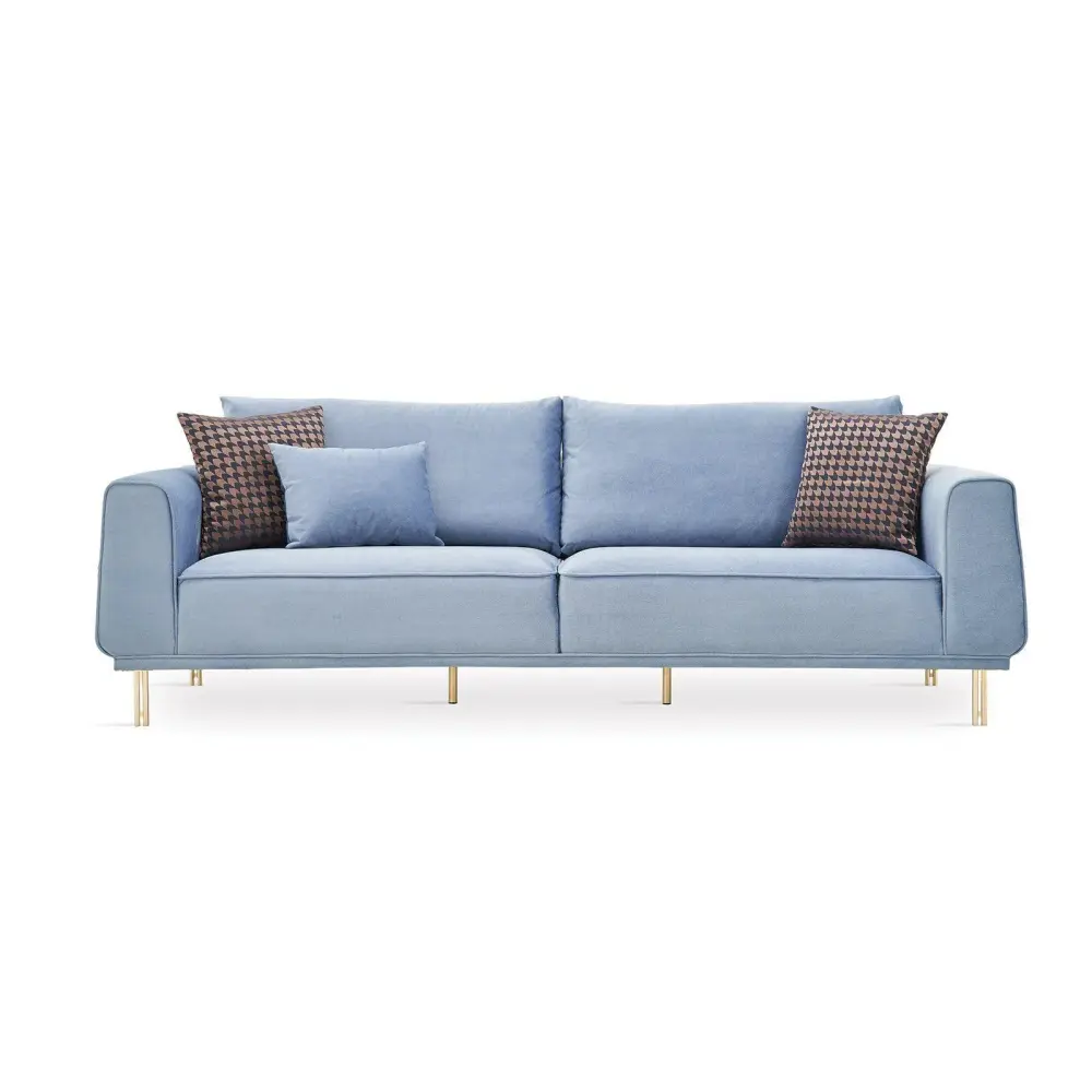 Diamond Modern Furniture Privileged Merida Stationary Fabric Sofa Merida 3-Seater Sofa - Blue/Gold Non-Slip Pad