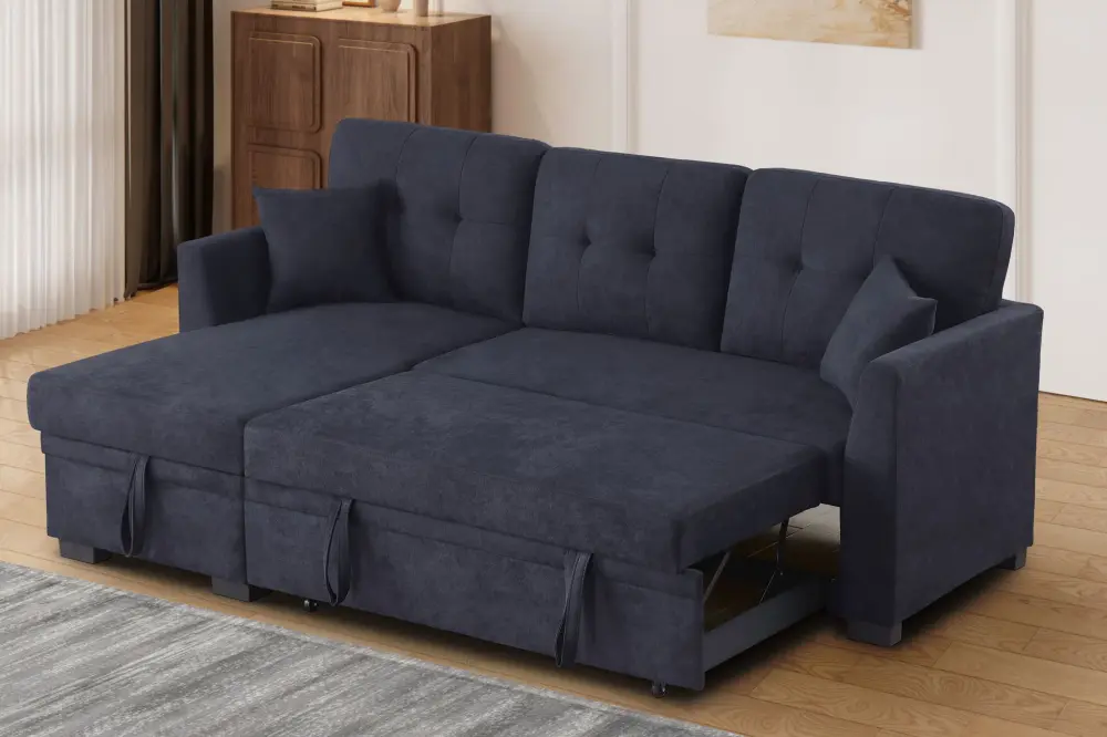 Sectional Sofa Bed - Onyx Blue Brushed Nickel
