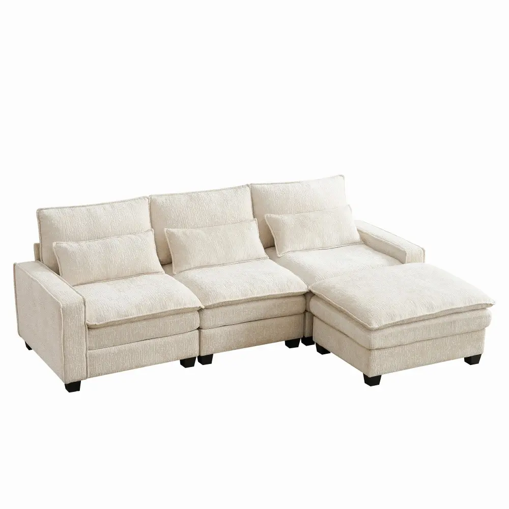 Modern Comfy L Shaped Sectional Sofa Movable Ottoman