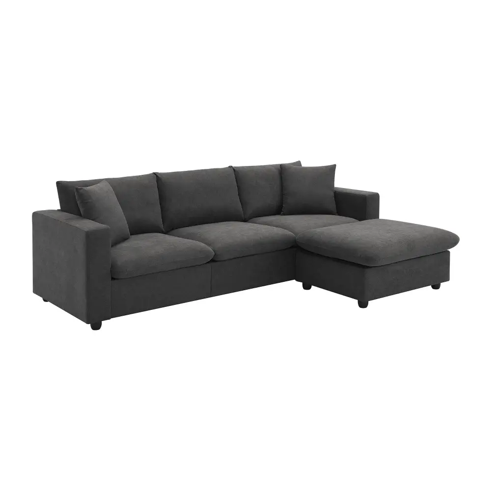 Modern Sectional Sofa, L-Shaped Couch Set 2 Gratis Pillows, 4-Seat Fabric Couch Set Convertible Ottoman Living Room, Apart...