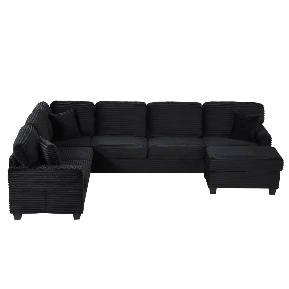 Premium Upholstered Upholstered U-Shaped Sectional Sofa Movable Ottoman And Side Storage Pockets