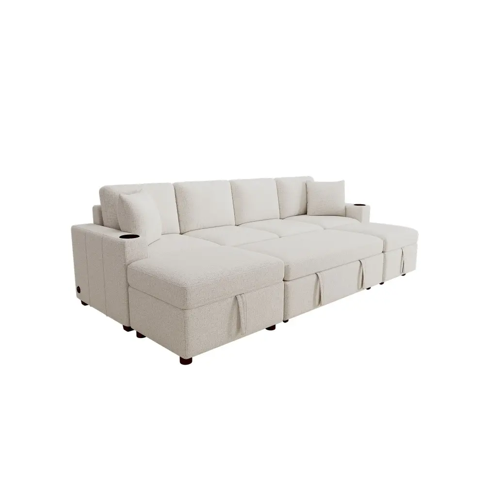 Sectional Sofa Versatile Pull-Out Bed Storage Ottoman & USB Ports