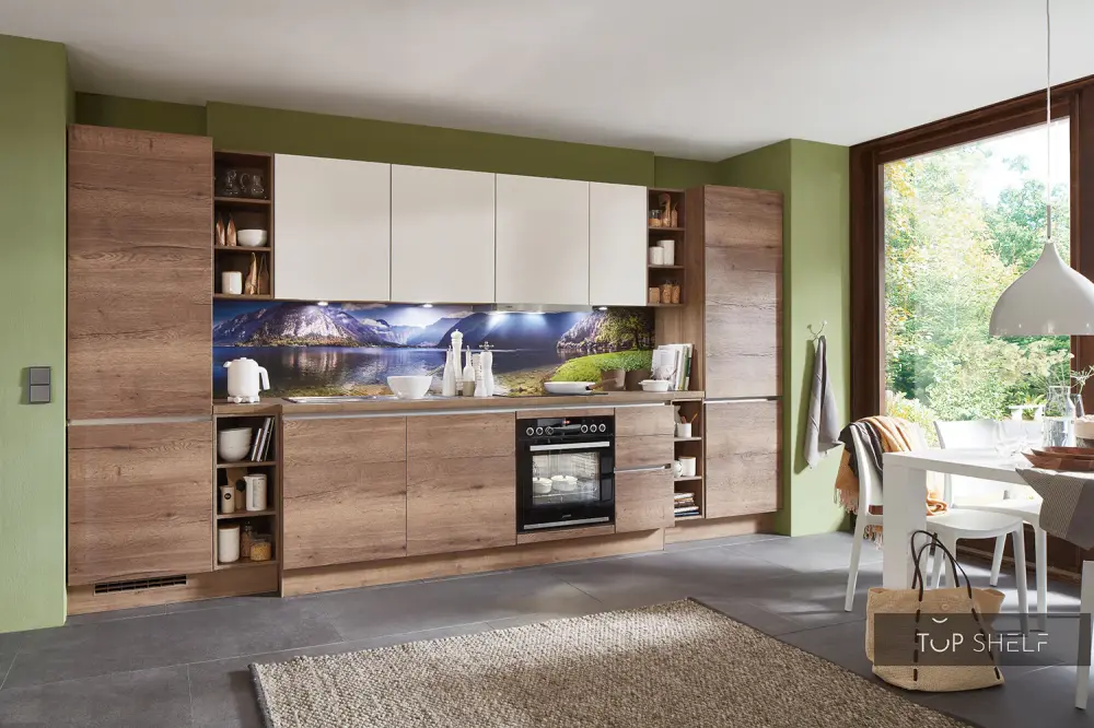 nobilia kitchen unit Structura 402 Oak Havana niche cladding 561 Decor Fjord handleless 420 cm configurable --