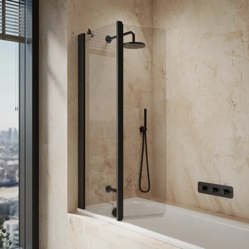Roman Haven6 Inward Folding Bath Screen - 910mm - Matt Onyx