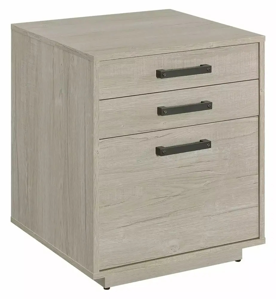 Loomis 3-Drawer Square File Cabinet Whitewashed Grey Functional Office Storage Heanday