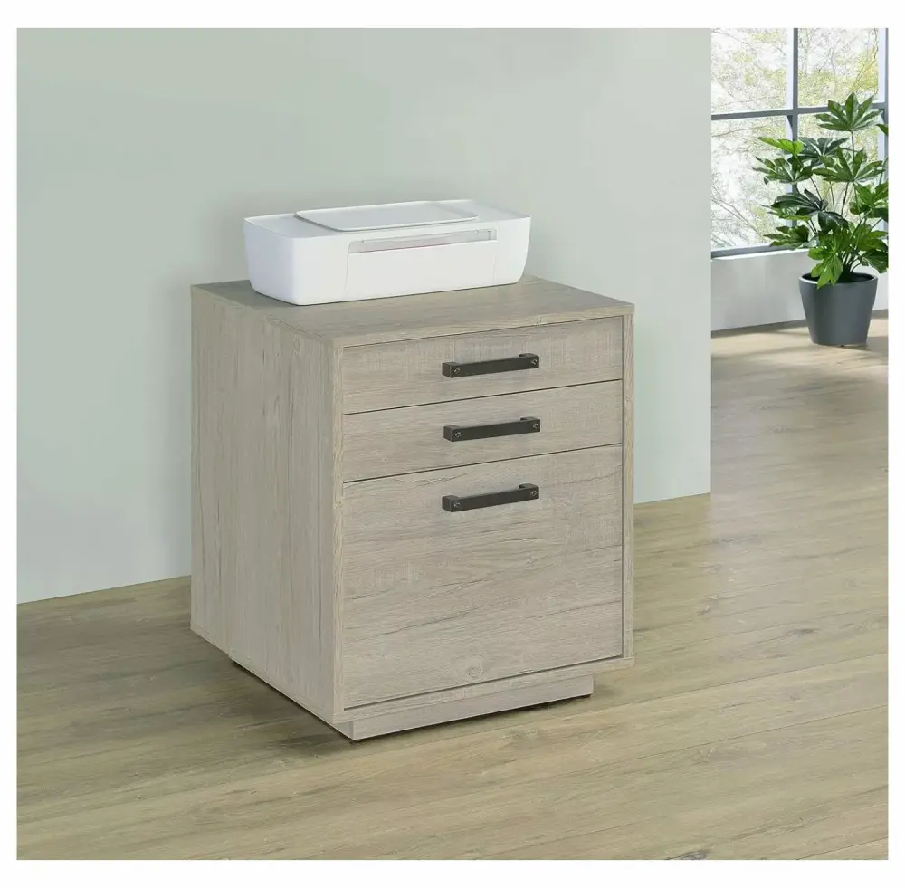 KioJJp Loomis 3-Drawer Square File Cabinet Whitewashed Grey Office Storage Solution