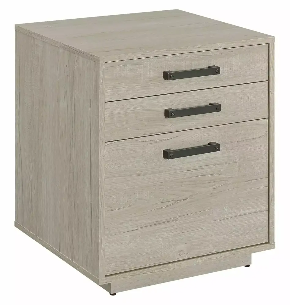 Zazesaby Loomis 3-Drawer Square File Cabinet Whitewashed Grey Modern Office Storage