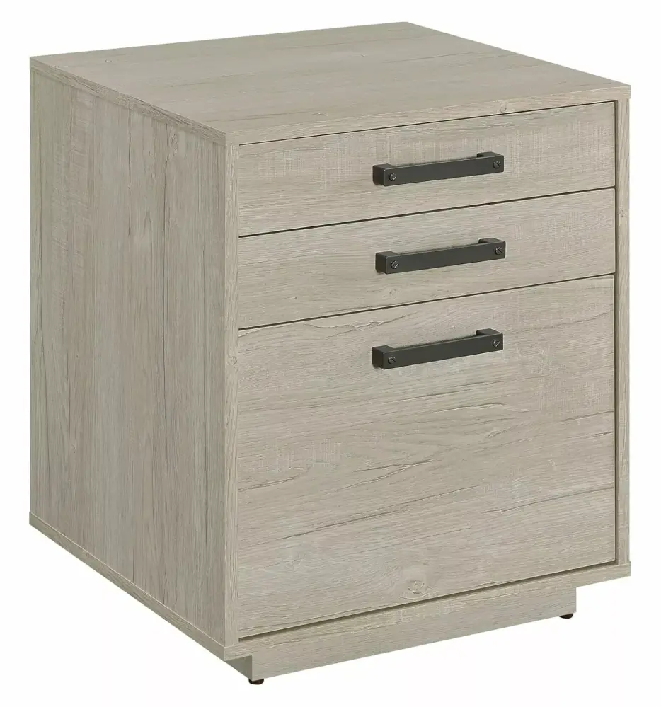 ZRFNIK Loomis 3-Drawer Square File Cabinet Whitewashed Grey Space-Saving Design