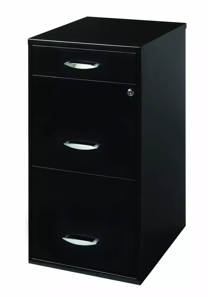 Black 3-Drawer Filing Cabinet Pencil Tray and Lock Secure Document Storage Space Solutions