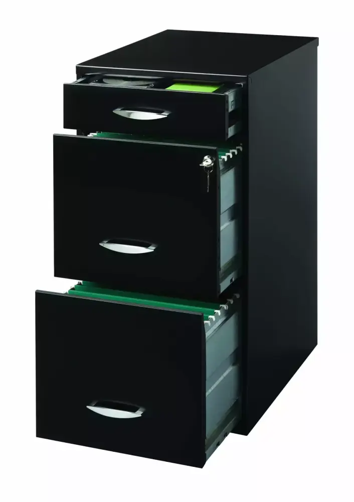 Black 3-Drawer Filing Cabinet Pencil Tray and Lock Secure Document Storage Space Solutions