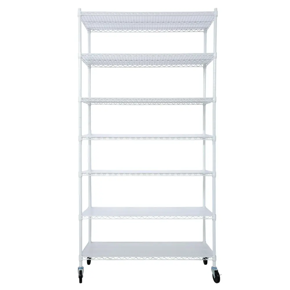 7 Tier Metal Shelf Wire Shelving Unit, 2450Lbs Heavy Duty Adjustable Storage Rack Wheels & Shelf Liners Closet Kitchen Gar...