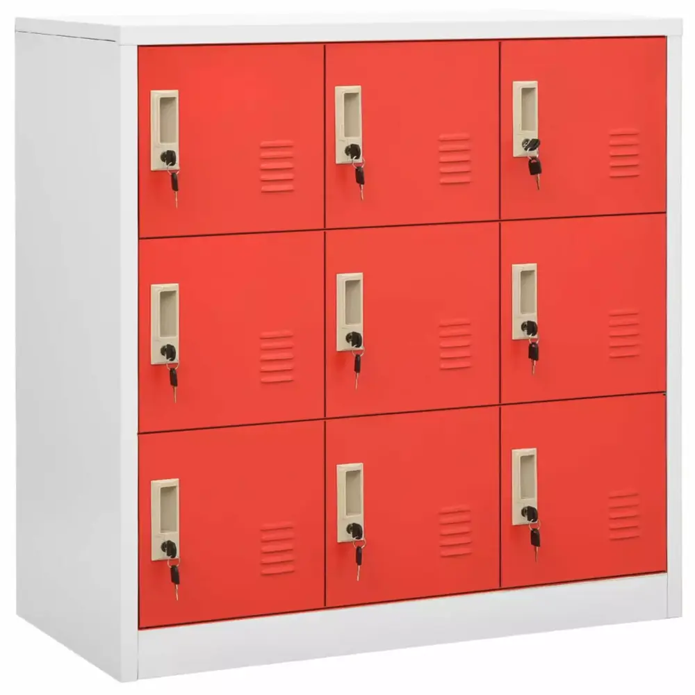 Anself Locker Cabinet 9 Lockable Storage Cabinets Steel File Cabinet Red