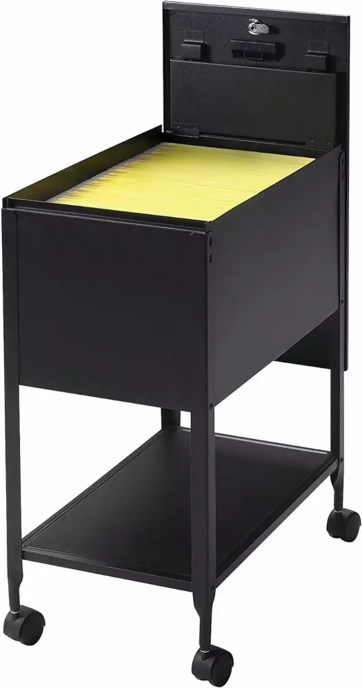 Lorell Steel Locking Letter-Size Mobile File Cart Black 28.35x16.54x6.50 Inches