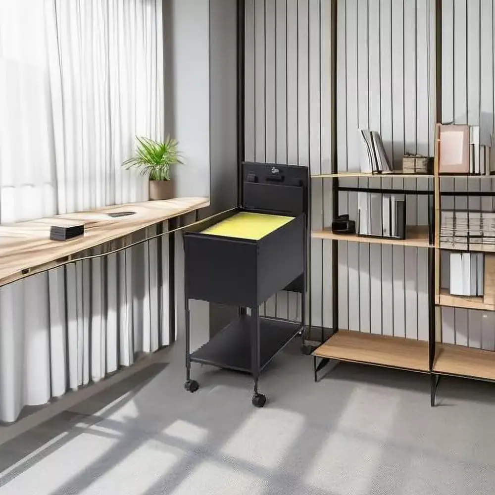 Lorell Steel Locking Letter-Size Mobile File Cart Black 28.35x16.54x6.50 Inches