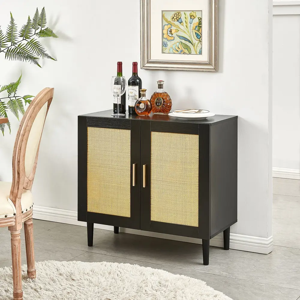 Side Panel Buffet Cabinet Natural Rattan Door, Rattan Storage Cabinet Customizable Shelves, Side Panel And Buffet Storage ...