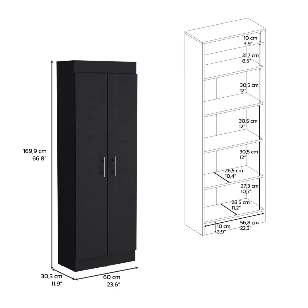 Solid Wood Clinton - Pantry Cabinet Kitchen Storage - Charcoal
