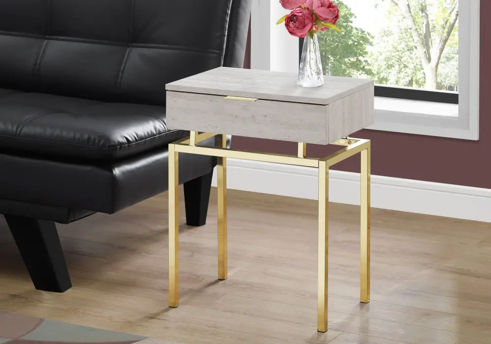Space-Saving Corner Spacious Table Top Accent Side Table, Storage Drawer, Contemporary & Sleek