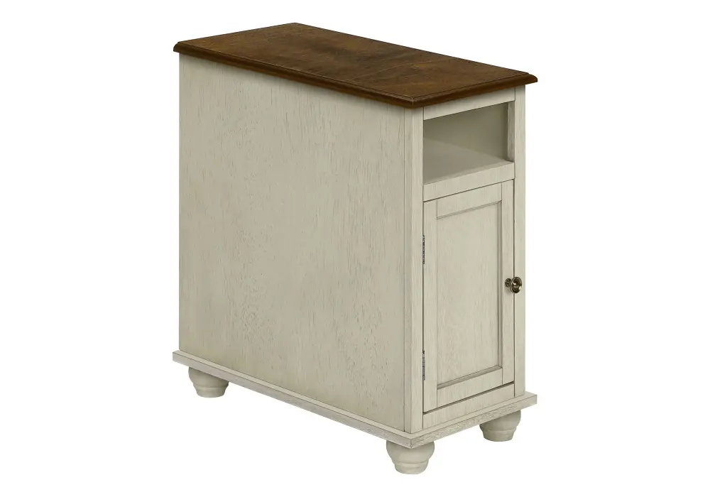 Upholstered Velvet Accent End Table, Storage, Traditional - Ivory