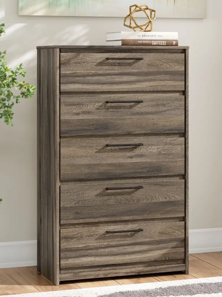 Carved Wood Elbrim - Five Drawer Chest - Espresso