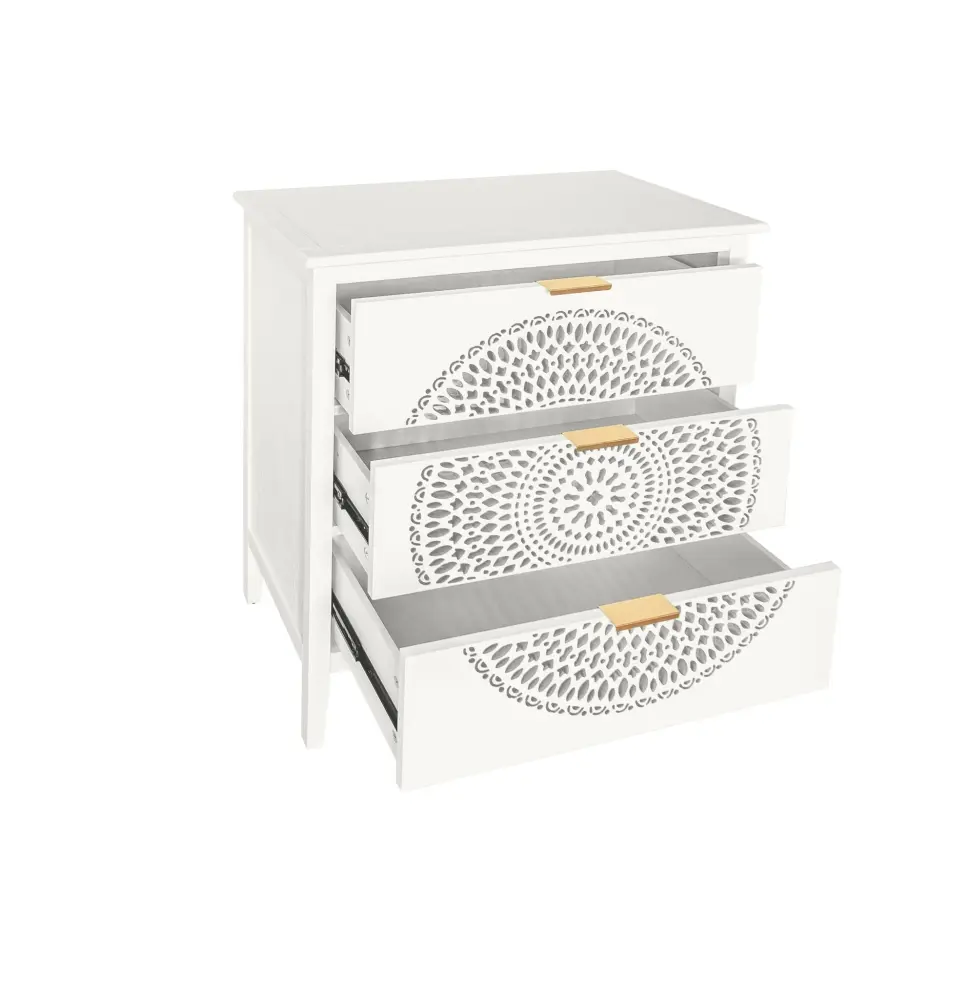 3 Drawer Cabinet Hollow Sculpted 3 Drawer Dresser Storage Chest Metal Handles Entryway Living Room Bedroom - Beige USB Ports