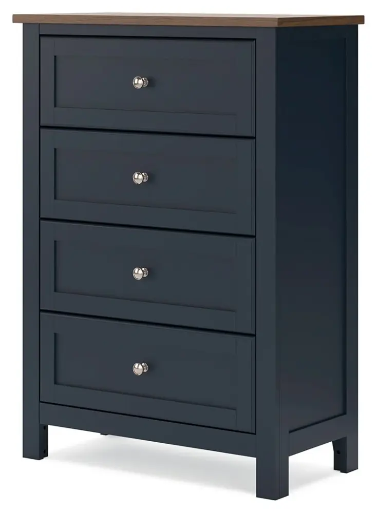 Landocken - Four Drawer Chest - Brown / Cobalt Compact Size