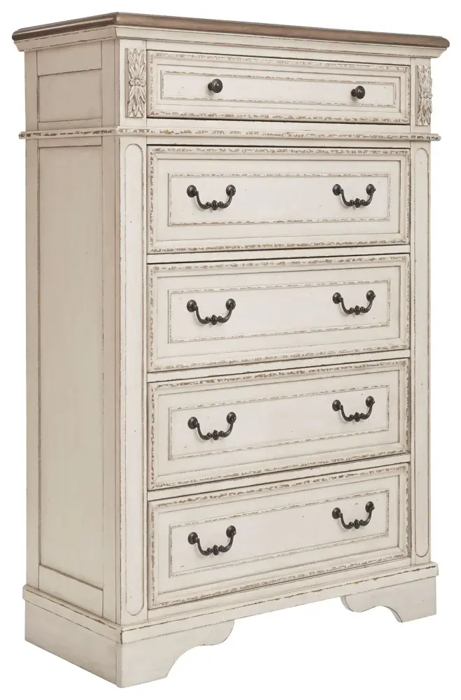 Realyn - Five Drawer Chest - Alabaster / Brown / Beige