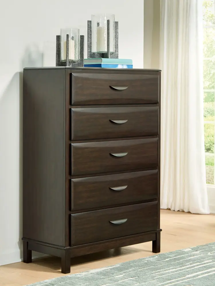 Vanmore - Five Drawer Chest - Rich Brown Walnut Finish