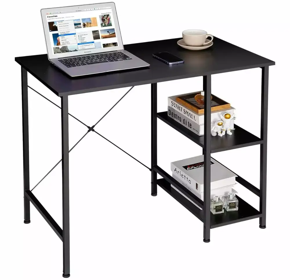 BULYAXIA Home Office Desk 36 Inch 2 Storage Shelves Industrial Modern Laptop Table Black