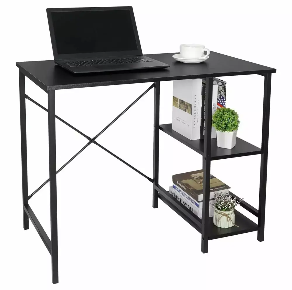 BULYAXIA Small Computer Desk 36 Inch Storage Shelves Reversible Black