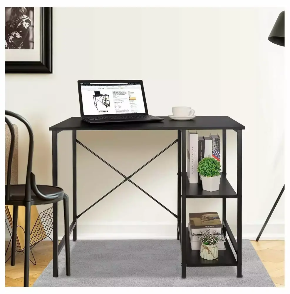 BULYAXIA Small Computer Desk 36 Inch Storage Shelves Reversible Black