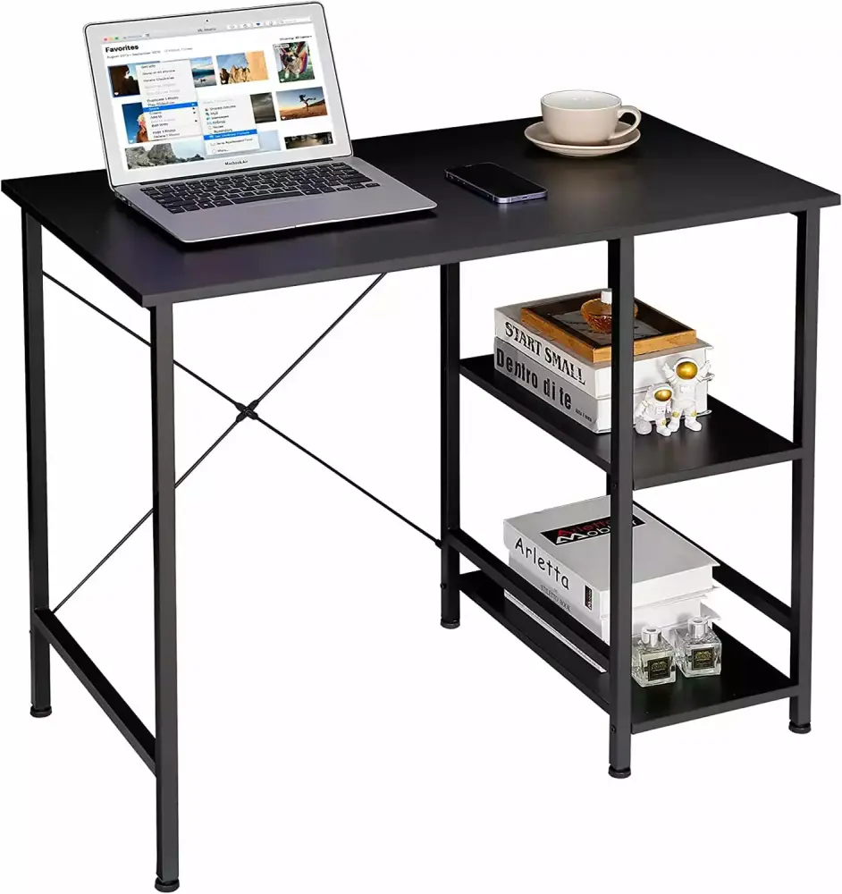 Office Desk 36 Inch 2 Storage Shelves Industrial Modern Laptop Table Black sdfhsdfg