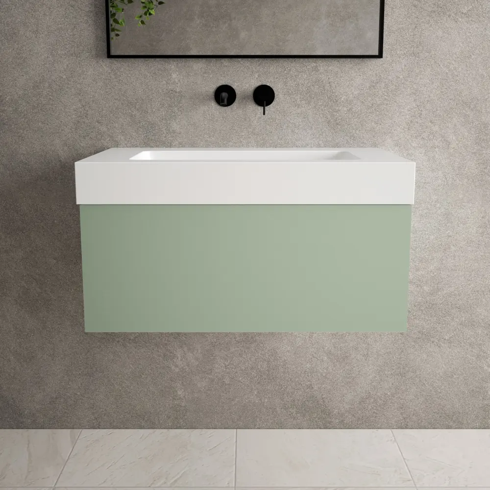 Raffinata One Drawer Vanity Unit Beyondstone BLOC Basin - Matt Buoyant Green 800mm