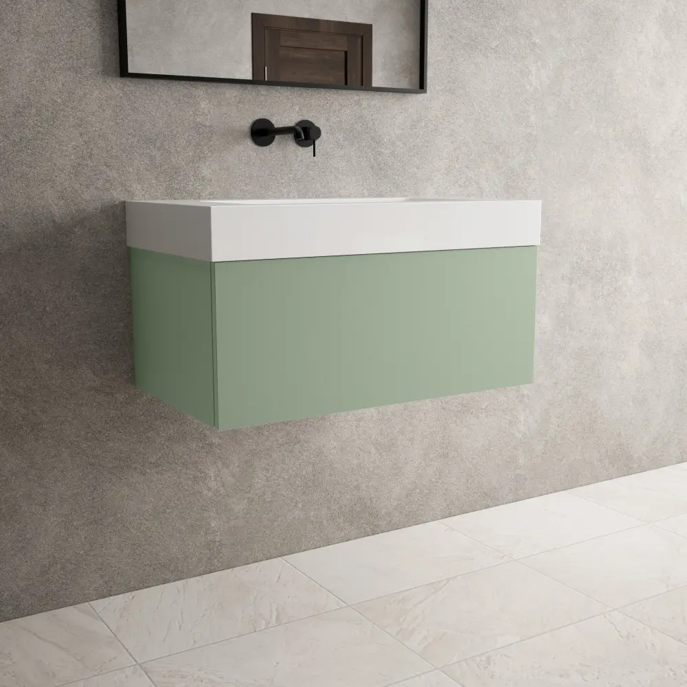 Raffinata One Drawer Vanity Unit Beyondstone BLOC Basin - Matt Buoyant Green 800mm