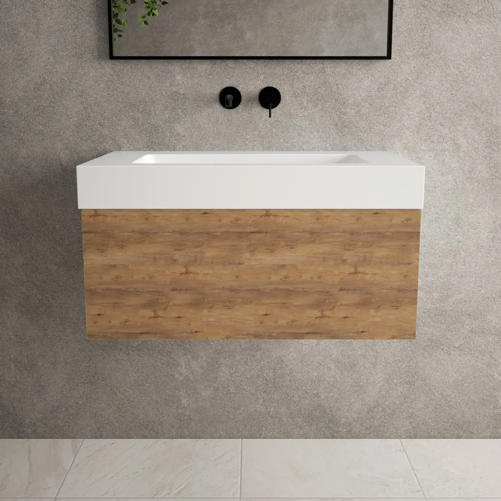 Raffinata One Drawer Vanity Unit Beyondstone BLOC Basin - Oak 800mm