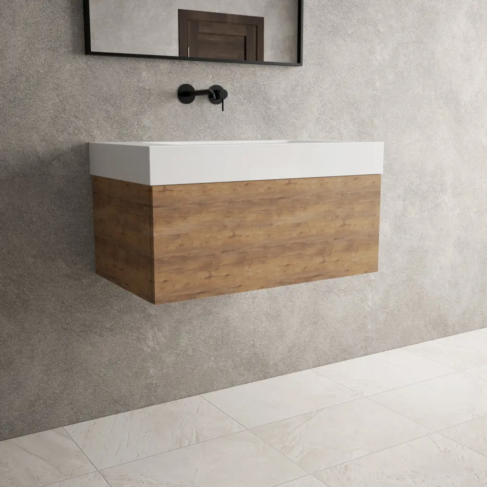 Raffinata One Drawer Vanity Unit Beyondstone BLOC Basin - Oak 800mm