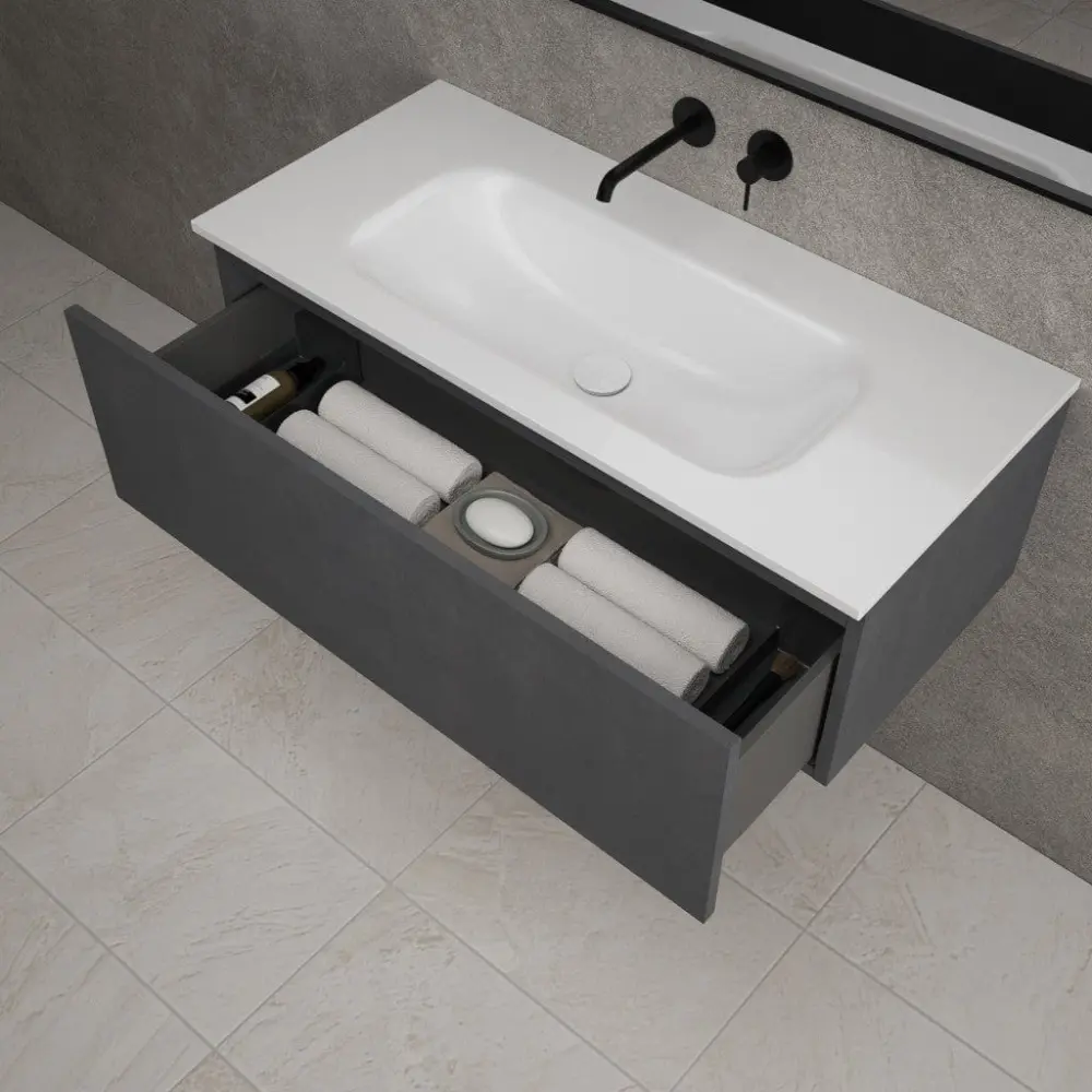 Raffinata One Drawer Vanity Unit Beyondstone Basin - Rich Concrete 1000mm