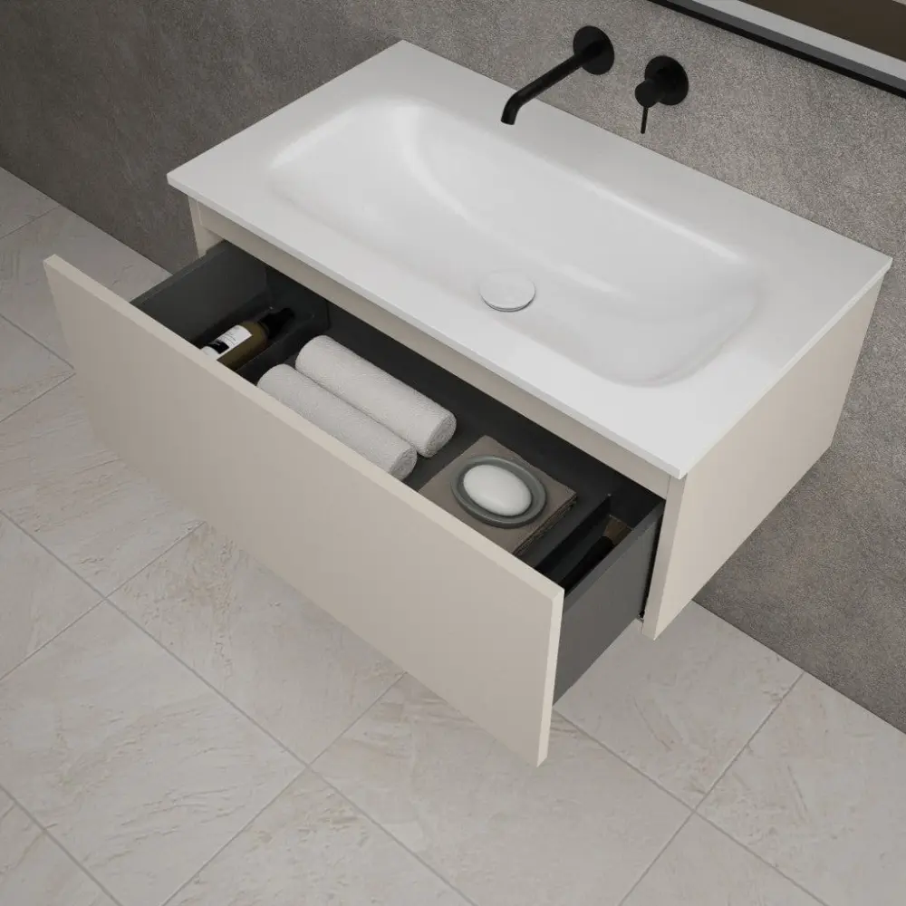 Raffinata One Drawer Vanity Unit Beyondstone Basin - Matt Goat hair wool 800mm
