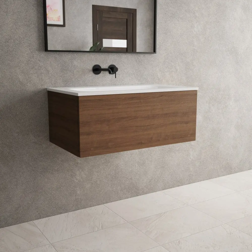 Raffinata One Drawer Vanity Unit Beyondstone Basin - Walnut 800mm
